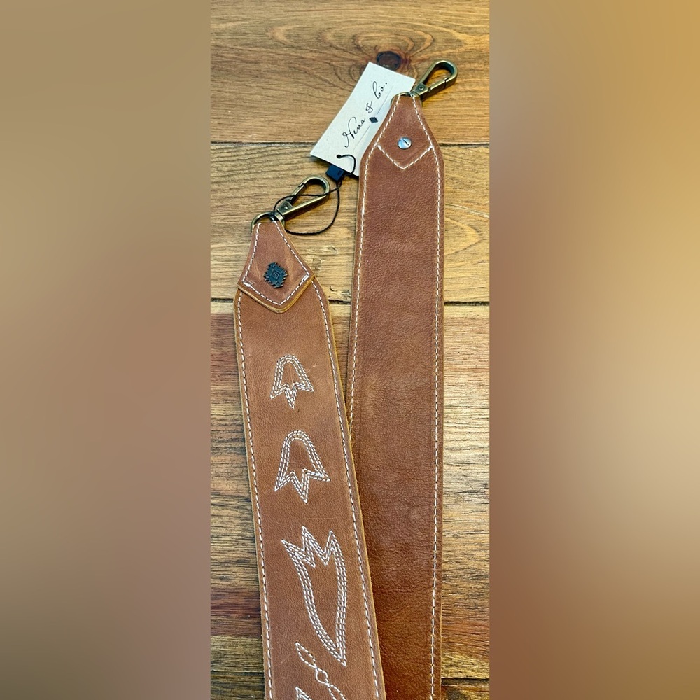 Nena & Co. | Brown Leather Bag Strap w/Embroidery | New | 36”